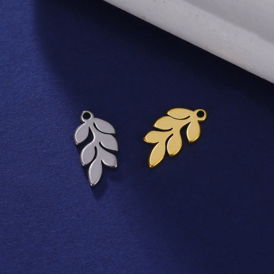 Picture of 304 Stainless Steel Charms Multicolor Leaf 7.3mm x 14mm