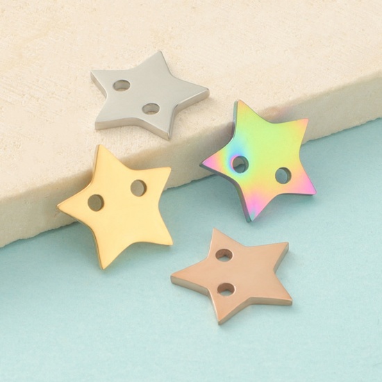 304ステンレス鋼 チャーム 五芒星 多色 11mm x 12mm、 2 個 の画像