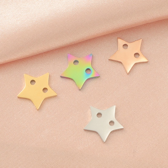 304ステンレス鋼 チャーム 五芒星 多色 11mm x 12mm、 2 個 の画像