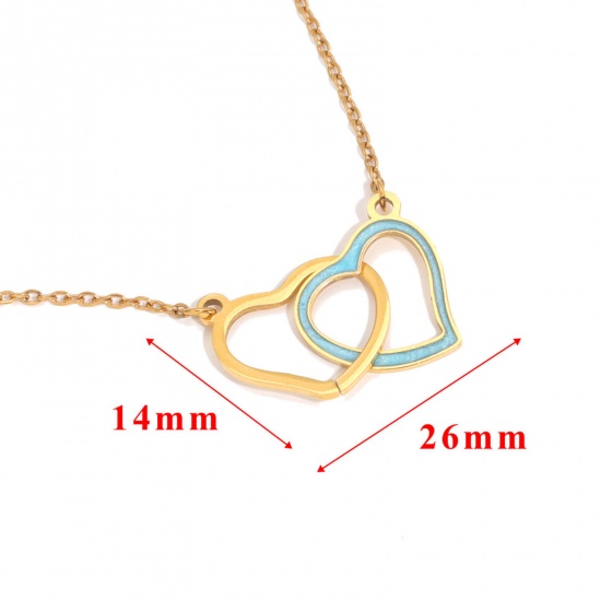 Picture of 304 Stainless Steel Connectors Gold Plated Multicolor Heart Enamel 26mm x 14mm