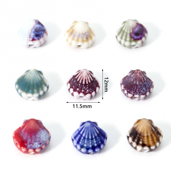 Immagine di Ceramica Diatanziale Perline Conchiglia Multicolore Circa 3D Circa 12mm x 11.5mm, Foro: Circa 1.6mm, 10 Pz