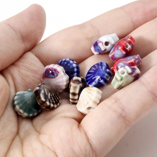 Picture of Ceramic Beads Shell Multicolor 3D About 12mm x 11.5mm