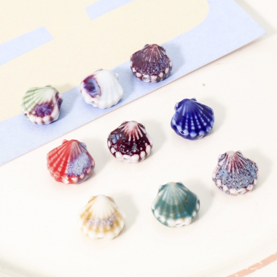 Picture of Ceramic Beads Shell Multicolor 3D About 12mm x 11.5mm