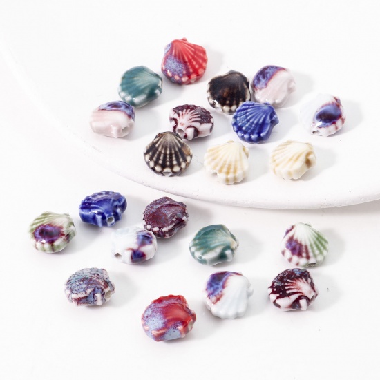 Immagine di Ceramica Diatanziale Perline Conchiglia Multicolore Circa 3D Circa 12mm x 11.5mm, Foro: Circa 1.6mm, 10 Pz
