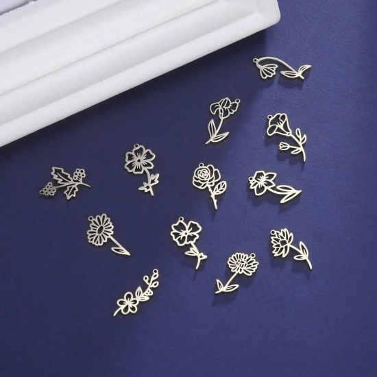 Picture of 304 Stainless Steel Charms Multicolor Flower 13mm x 17mm