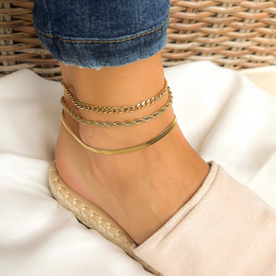 Picture of Hypoallergenic 304 Stainless Steel Link Chain Anklet Gold Plated 21cm(8 2/8") long, 1 Piece