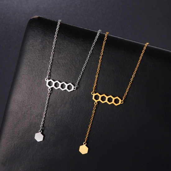 Picture of 304 Stainless Steel Rolo Chain Necklace Dainty Beehive 40cm(15 6/8") long, 1 Piece