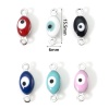 Picture of 304 Stainless Steel Religious Connectors Silver Tone Multicolor Marquise Evil Eye Double-sided Enamel 15.5mm x 6mm
