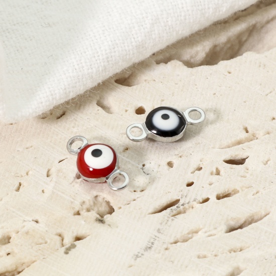 Picture of 304 Stainless Steel Religious Connectors Silver Tone Multicolor Round Evil Eye Double-sided Enamel 9cm x 4.5cm