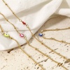Immagine di 1 Pz Placcatura Sottovuoto 304 Acciaio Inossidabile Religione Catena Singolare Cavigliere Oro Placcato Multicolore Smalto a Doppia Faccia Tondo Malocchio 21.5cm lunghezza