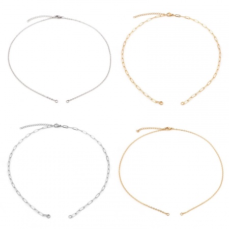 304 Stainless Steel Link Cable Chain Semi-finished Necklace For DIY Handmade Jewelry Making Multicolor With Lobster Claw Clasp And Extender Chain 44.5cm(17 4/8") long