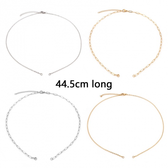 Picture of 304 Stainless Steel Link Cable Chain Semi-finished Necklace For DIY Handmade Jewelry Making Multicolor With Lobster Claw Clasp And Extender Chain 44.5cm(17 4/8") long