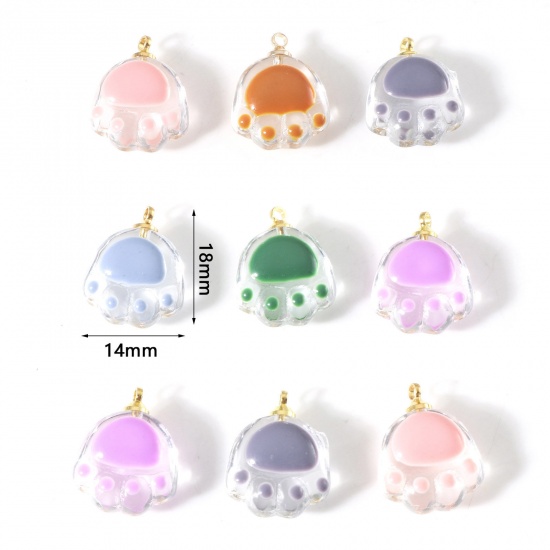 Picture of Zinc Based Alloy & Glass Pet Memorial Charms Paw Claw Gold Plated Multicolor 18mm x 14mm