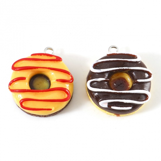 Picture of Resin Charms Donut Silver Tone Multicolor Imitation Food 26mm x 23mm