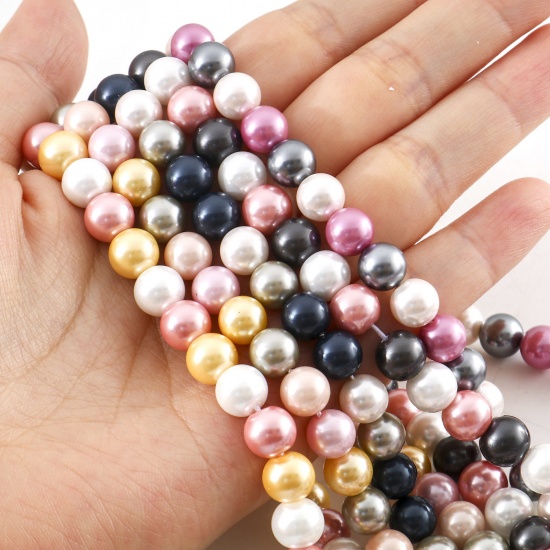 Immagine di Conchiglia Sciolto Perline per la Creazione di Gioielli con Ciondoli Fai-da-te Multicolore Imitata Perla Circa 8mm Dia, Foro:Circa 1mm, lunghezza: 39cm 1 Filo （Circa 50 Pezzi/Treccia)
