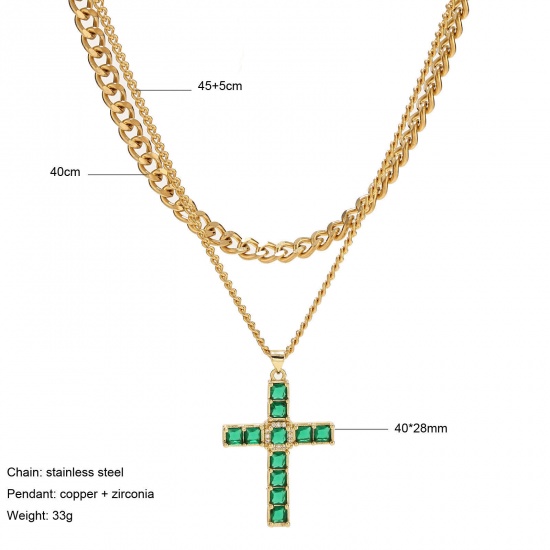Immagine di Ecologico Elegante 18K Oro riempito 304 Acciaio Inossidabile Catena di Serpente Cuore Croce Multistrato Collana Per Donne 1 Pz