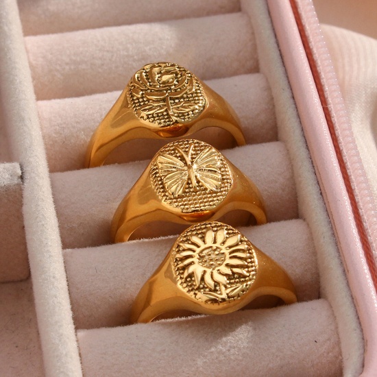 Bild von Umweltfreundlich Einfach und lässig Retro 18K Echtgold plattiert 304 Edelstahl Uneinstellbar Oval Rose Ring Unisex 1 Stück