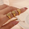 Picture of Eco-friendly Simple & Casual Retro 18K Real Gold Plated 304 Stainless Steel Unadjustable Oval Rose Flower Rings Unisex