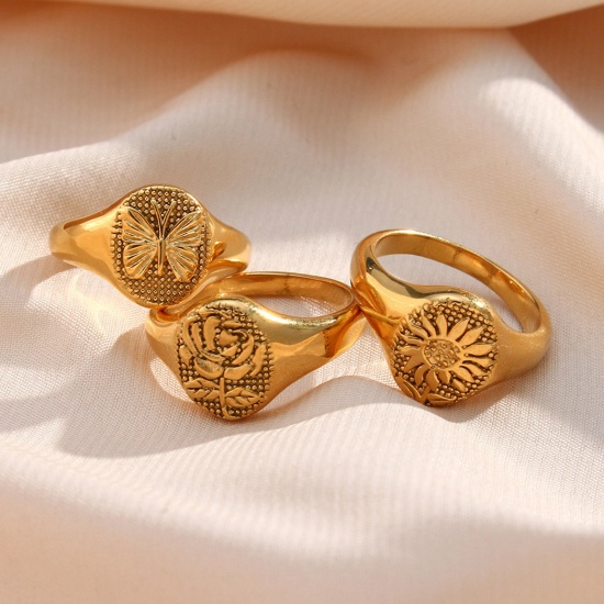 Bild von Umweltfreundlich Einfach und lässig Retro 18K Echtgold plattiert 304 Edelstahl Uneinstellbar Oval Rose Ring Unisex 1 Stück