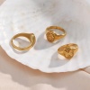Picture of Eco-friendly Simple & Casual Retro 18K Real Gold Plated 304 Stainless Steel Unadjustable Oval Rose Flower Rings Unisex