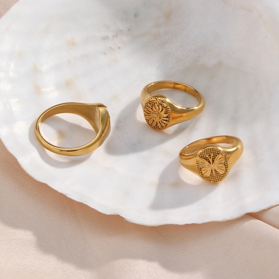 Bild von Umweltfreundlich Einfach und lässig Retro 18K Echtgold plattiert 304 Edelstahl Uneinstellbar Oval Rose Ring Unisex 1 Stück