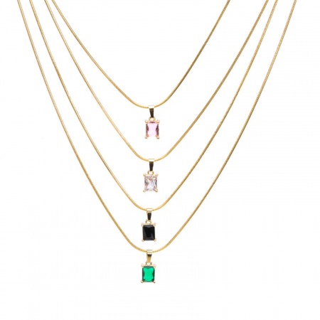 Eco-friendly Exquisite Birthstone 18K Real Gold Plated 304 Stainless Steel & Cubic Zirconia Snake Chain Rectangle Pendant Necklace For Women Birthday Eco-friendly Exquisite Birthstone 18K Real Gold Plated 304 Stainless Steel & Cubic Zirconia Snake Chain Rectangle Pendant Necklace For Women Birthday