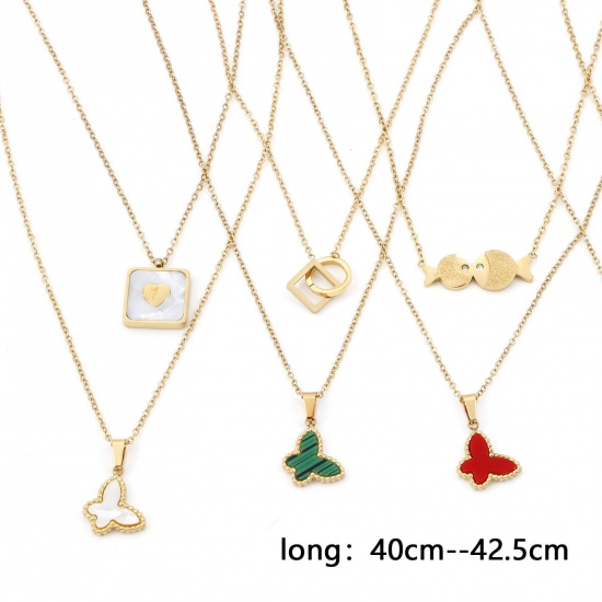 Picture of 304 Stainless Steel Stylish Link Cable Chain Necklace 18K Gold Plated White Butterfly Animal