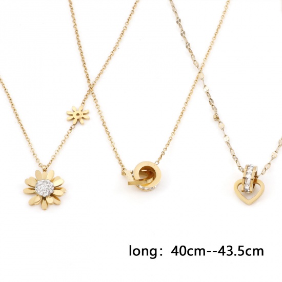 Picture of 304 Stainless Steel Stylish Snake Chain Necklace 18K Gold Plated Daisy Flower