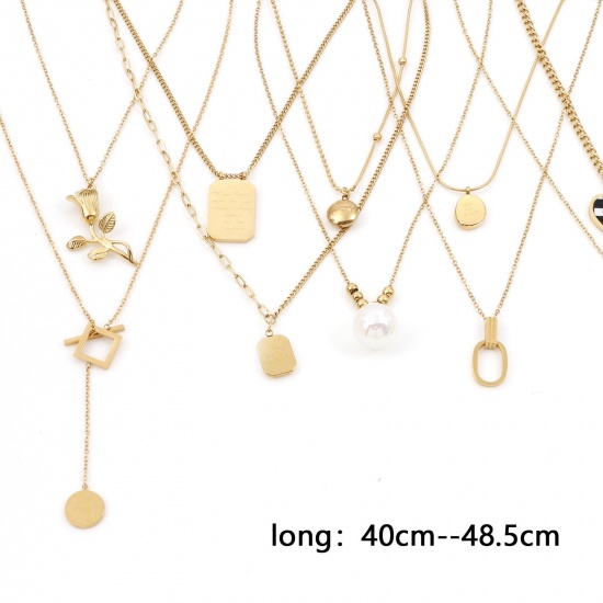 Picture of 304 Stainless Steel Stylish Link Cable Chain Necklace 18K Gold Plated Rose Flower
