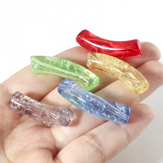 Picture of Acrylic Beads For DIY Charm Jewelry Making Multicolor Curved Tube Arc Crackle About 3.3cm x 0.8cm