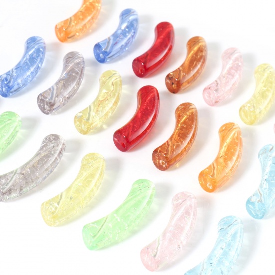 Picture of Acrylic Beads For DIY Charm Jewelry Making Multicolor Curved Tube Arc Crackle About 3.3cm x 0.8cm