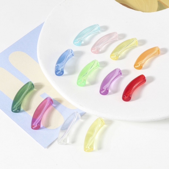 Picture of Acrylic Beads For DIY Charm Jewelry Making Multicolor Transparent Curved Tube Arc About 3.3cm x 0.8cm