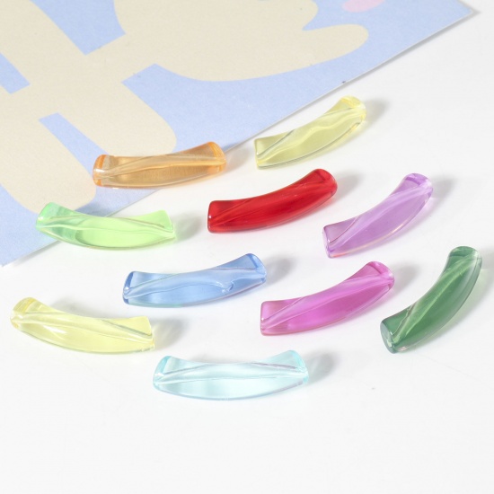 Image de Perles pour DIY Fabrication de Bijoux de Charme en Acrylique Multicolore Transparent Tube Courbé Arc 3.3cm x 0.8cm, Trou: env. 1.4mm, 50 Pcs