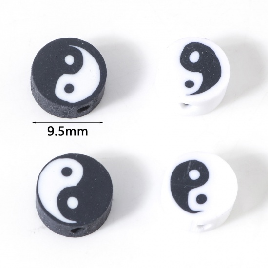 Picture of Polymer Clay Religious Beads Round Multicolor Yin Yang Symbol Pattern About 9.5mm Dia
