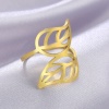 Picture of 304 Stainless Steel Stylish Open Adjustable Rings Multicolor Leaf 17.3mm(US Size 7)