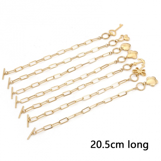 Immagine di 304 Acciaio Inossidabile Elegante Catena a Graffetta Braccialetti Oro Placcato Cuore Fiore 20.5cm Lunghezza, 1 Pz