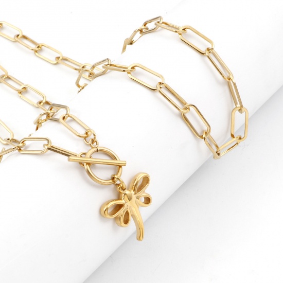 Picture of 304 Stainless Steel Stylish Paperclip Chain Necklace Gold Plated Heart Flower 50cm(19 5/8") long