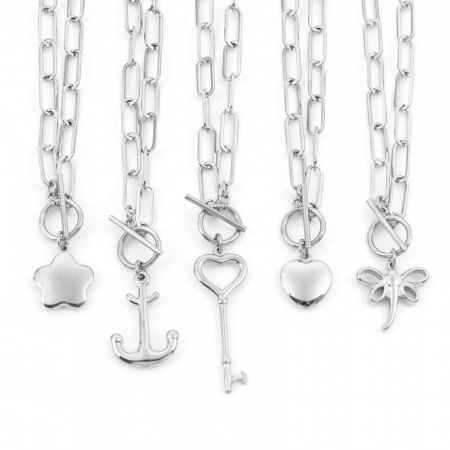 304 Acciaio Inossidabile Elegante Catena a Graffetta Collana Tono Argento Cuore Fiore 50cm Lunghezza, 1 Pz