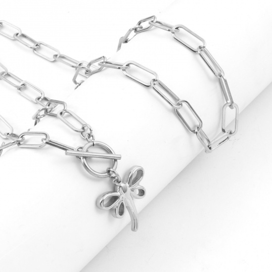 Picture of 304 Stainless Steel Stylish Paperclip Chain Necklace Silver Tone Heart Flower 50cm(19 5/8") long