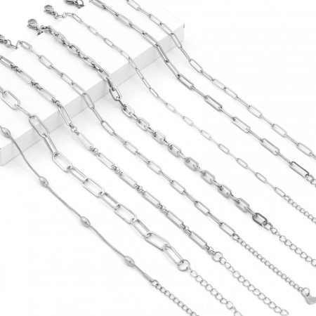 304 Stainless Steel Simple Link Chain Anklet Silver Tone