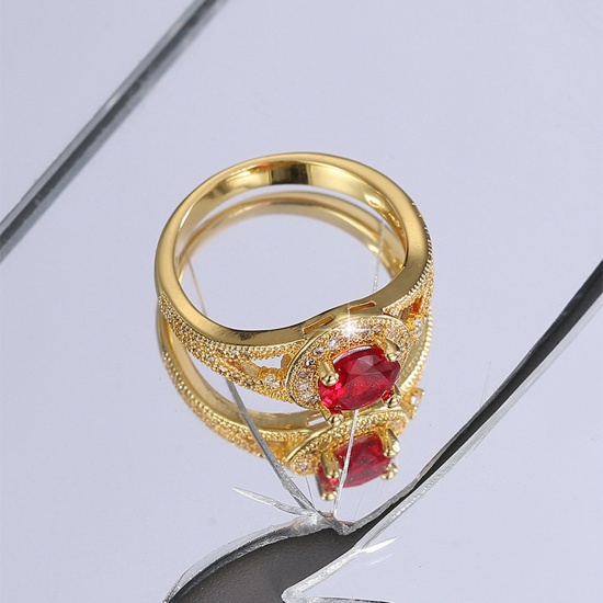 Изображение Экологичный Сладкий & милый Стильный 18K настоящее золото с покрытием Медь+Искусственный Циркон Нерегулируемый Круглые Кольца Для женщин День матери 1 ШТ
