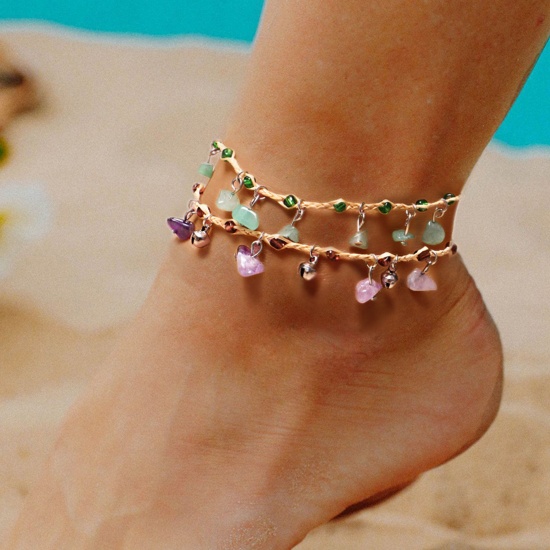 Picture of Gemstone Boho Chic Bohemia Anklet Multicolor Chip Beads 22cm(8 5/8") long