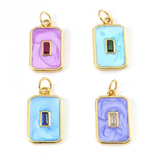 Picture of Brass Geometry Series Charms Gold Plated Octagon Enamel Multicolour Cubic Zirconia 22mm x 10mm