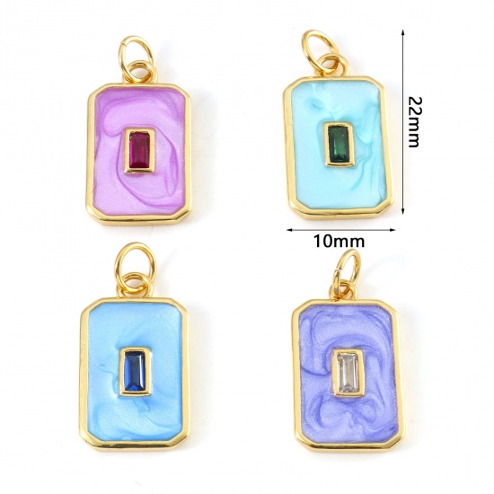 Picture of Brass Geometry Series Charms Gold Plated Octagon Enamel Multicolour Cubic Zirconia 22mm x 10mm