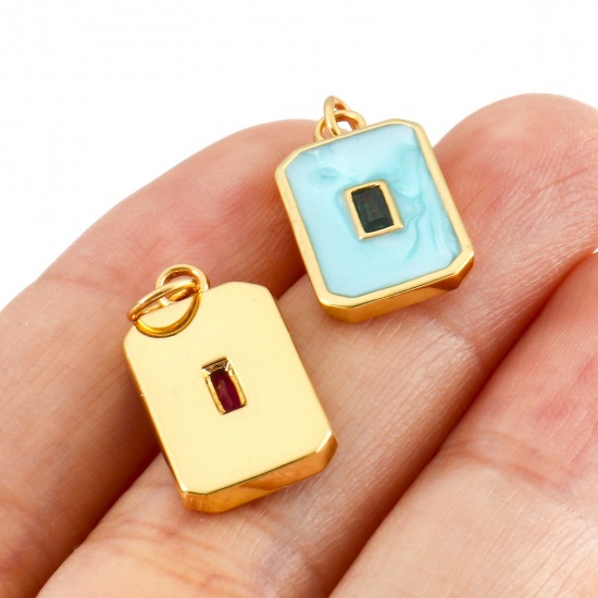 Picture of Brass Geometry Series Charms Gold Plated Octagon Enamel Multicolour Cubic Zirconia 22mm x 10mm