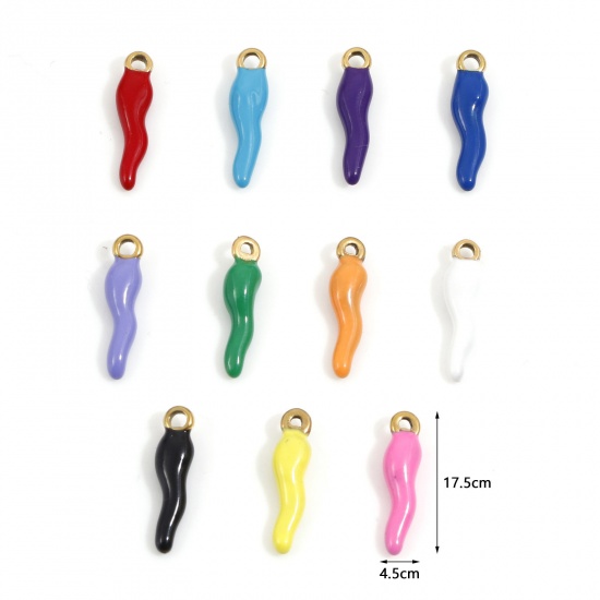Picture of 304 Stainless Steel Charms Gold Plated Multicolor Chili Enamel 17.5mm x 4.5mm
