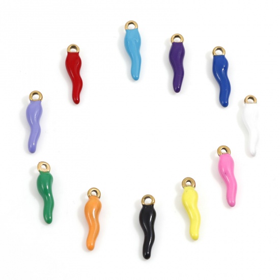 Picture of 304 Stainless Steel Charms Gold Plated Multicolor Chili Enamel 17.5mm x 4.5mm