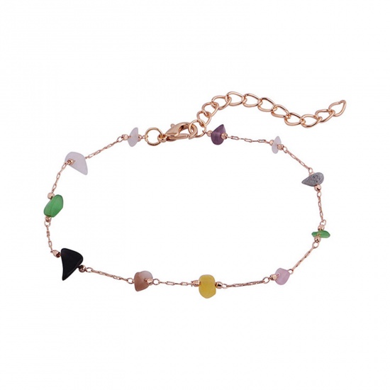 Picture of Crystal Boho Chic Bohemia Beaded Anklet Gold Plated Multicolor Chip Beads