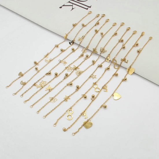 Picture of 304 Stainless Steel Stylish Rolo Chain Anklet Gold Plated