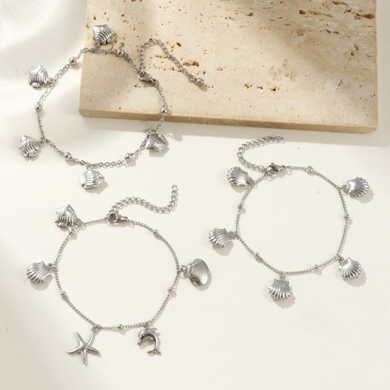 Bild von Großhandel 304 Edelstahl Erbskette Kette Fußketten, Silberfarbe Frauen Ozean Schmuck Stilvoll Geschenk Schmuckbedarf, 1 Strang